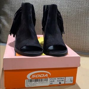 Fringe open toe heels